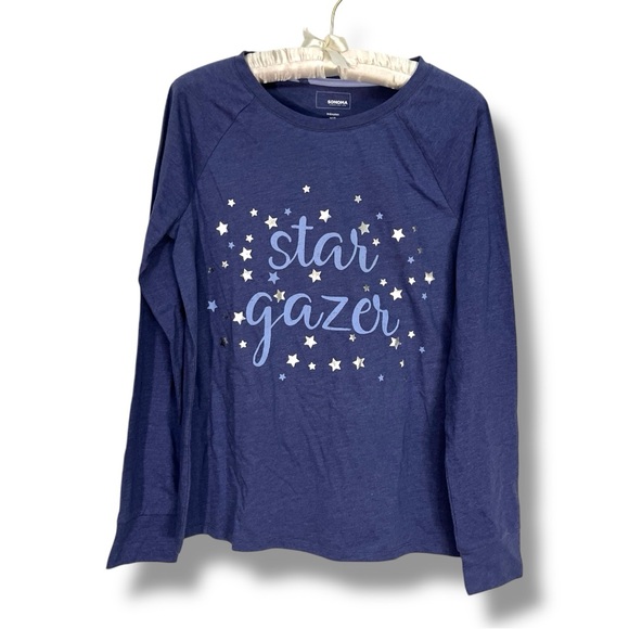 NEW Sonoma Blue Long Sleeve Shirt Pajamas Metallic Sleep Shirt Star Gazer Sz XS - Picture 1 of 9